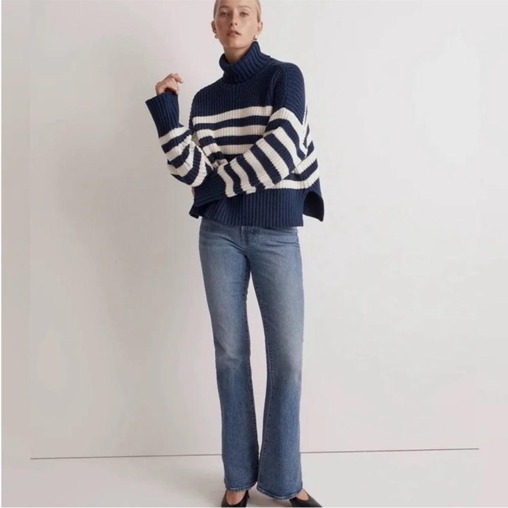Madewell Wide Ribbed Turtleneck Navy and White Striped Sweater XXS